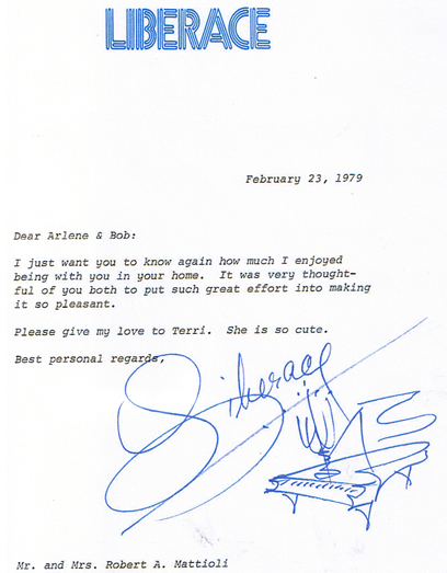 Thank You Letter from Liberace to the Mattioli's